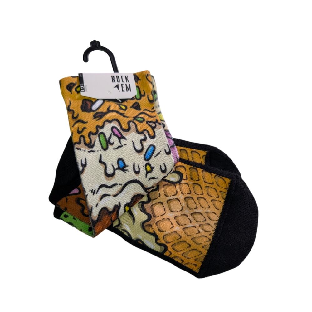 Rock Em Mens Accessories, Mismatched Ice Cream Crew Socks, Sz L/XL 9-13 NEW